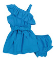 Toddler Belted Fitted Tie Waist Waistline Bubble Dress One Shoulder Sleeveless Fit-and-Flare Skater Dress/Midi Dress With Ruffles