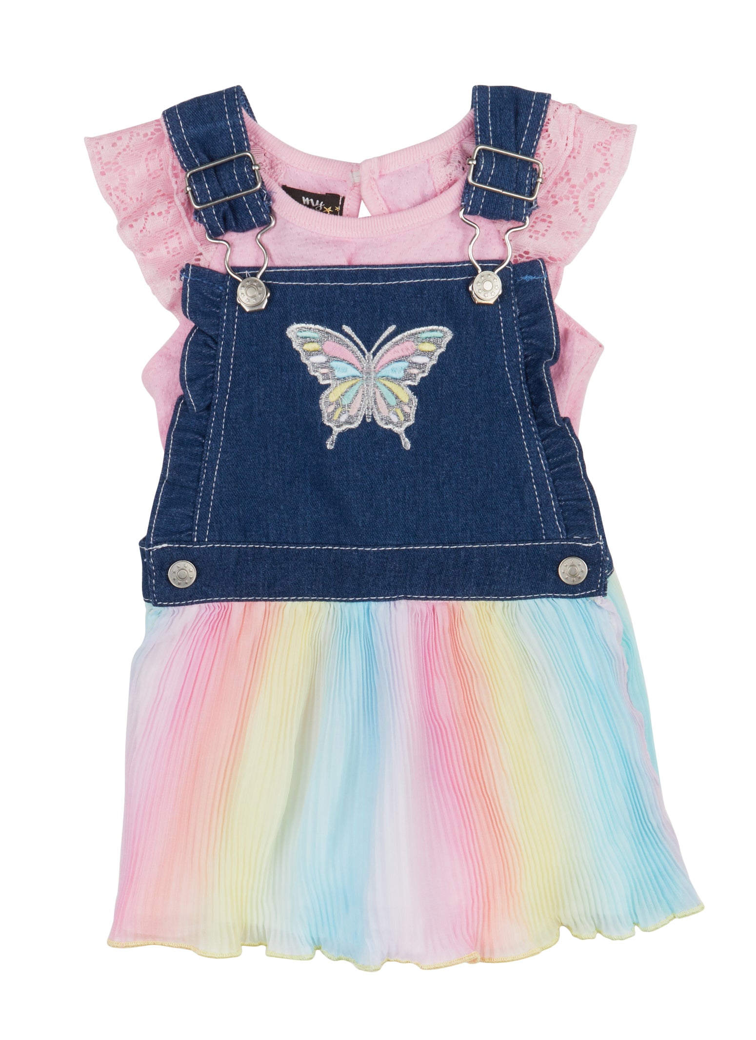 Baby Girls 12-24M Butterfly Denim Tulle Overall Dress with Top, Pink, Size 12M