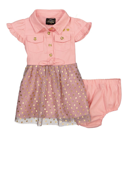 Toddler Bubble Dress Tulle Cap Flutter Sleeves Collared Polka Dots Print Shirt Midi Dress