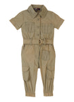 Toddler Short Sleeves Sleeves Collared Belted Pocketed Nylon Tie Waist Waistline Jumpsuit