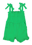 Toddler Knit Sleeveless Smocked Square Neck Romper With Ruffles