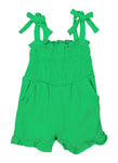 Toddler Sleeveless Smocked Square Neck Knit Romper With Ruffles