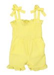 Toddler Smocked Square Neck Sleeveless Knit Romper With Ruffles