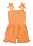 Toddler Knit Sleeveless Smocked Square Neck Romper With Ruffles