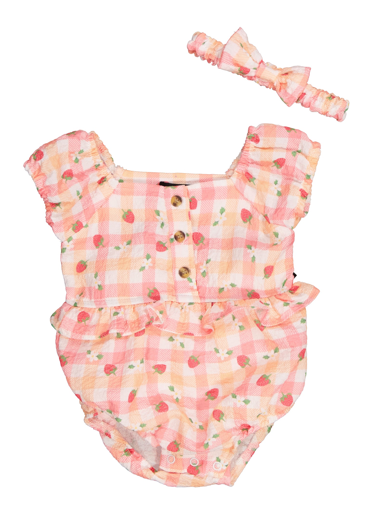 Baby Girls 0-9M Printed Ruffle Bodysuit and Headband, Pink, Size 0-3M