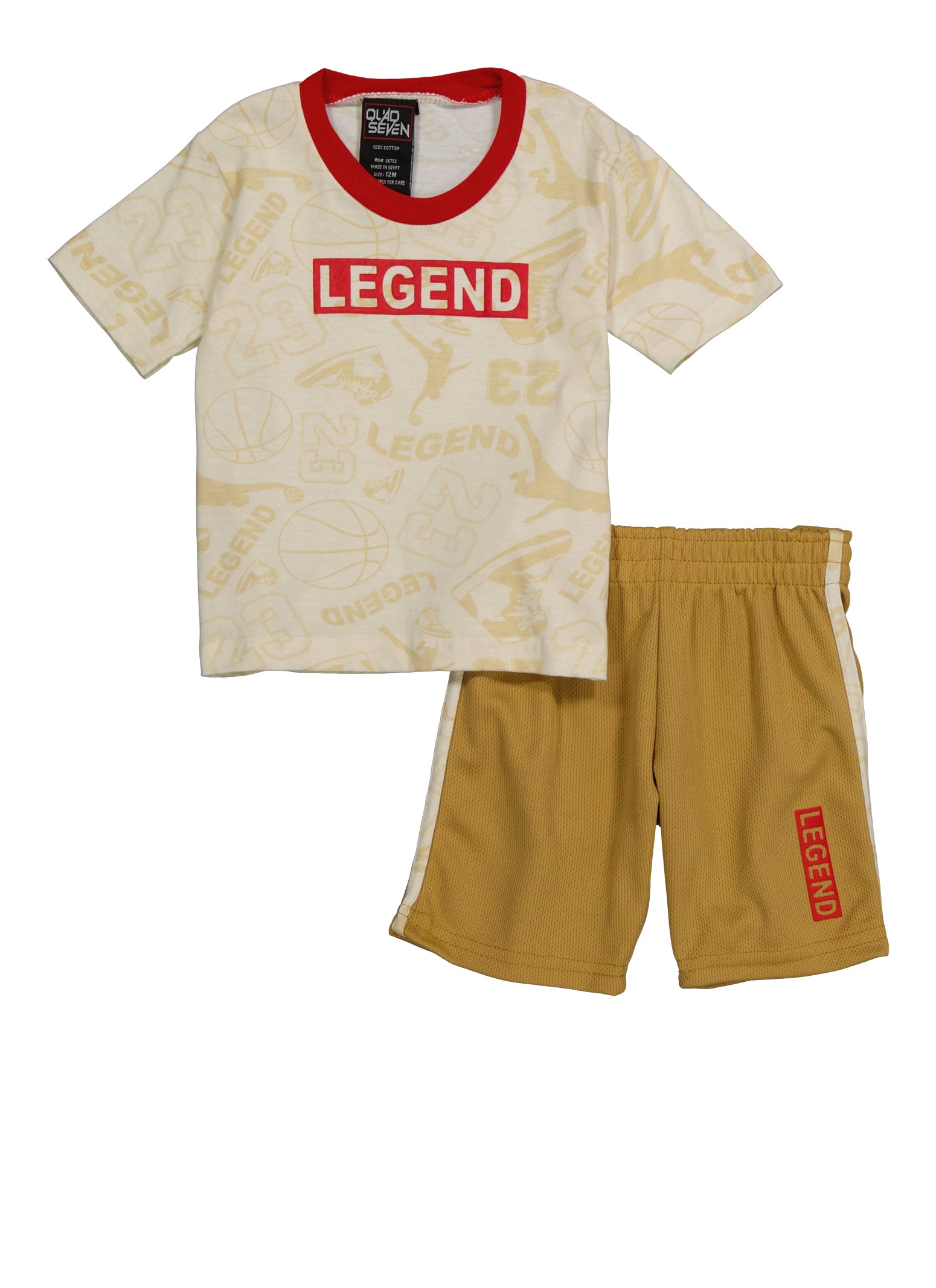 Baby Boys 12-24M Legend Graphic T Shirt and Basketball Shorts, Brown, Size 12M