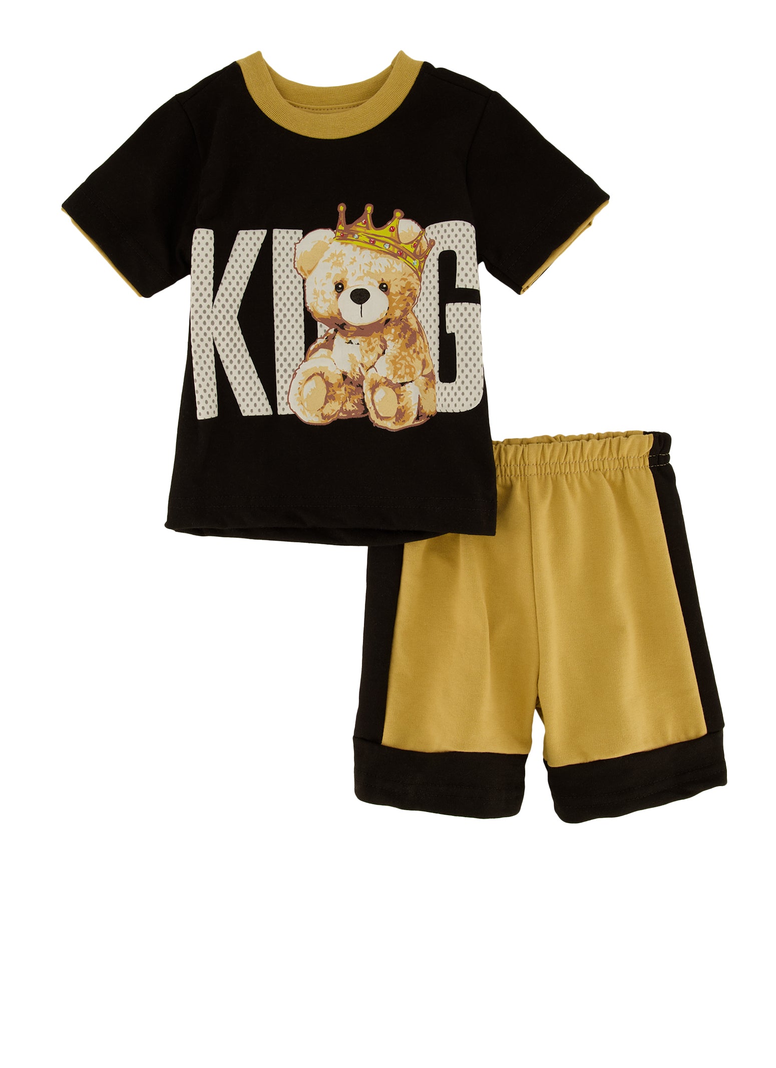 Baby Boys 0-12M King Bear Graphic Tee and Shorts, Black, Size 12M