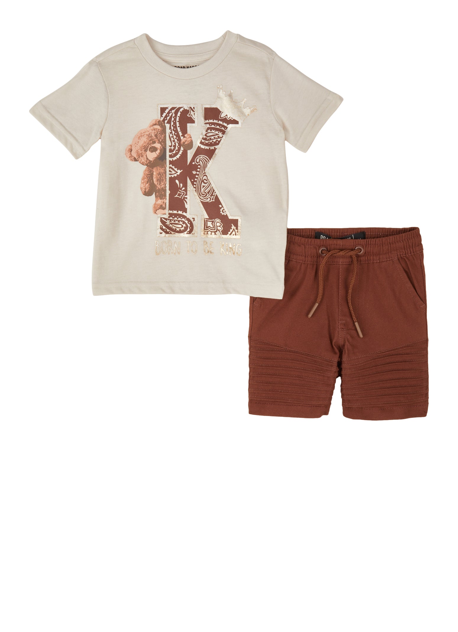 Baby Boys 12-24M Born To Be King Graphic Tee and Shorts, Brown, Size 18M