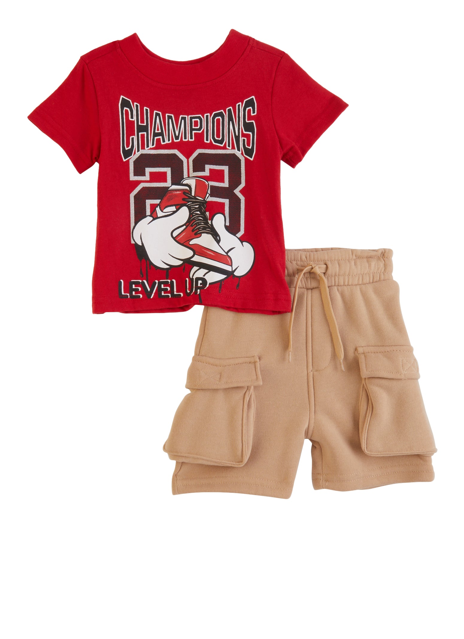 Baby Boys 0-9M Champions Graphic Tee and Cargo Shorts, Red, Size 6M