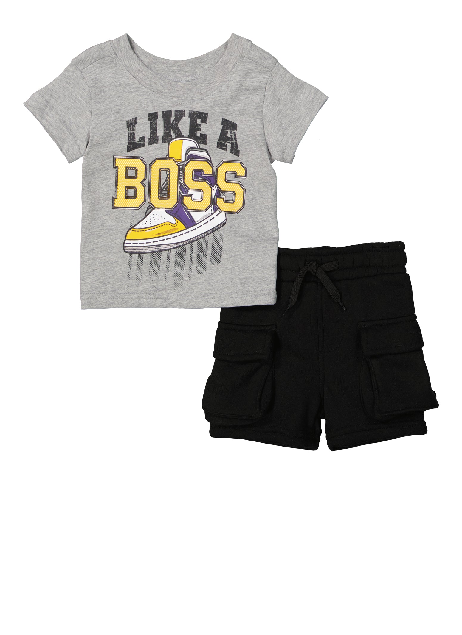 Baby Boys 0-9M Like A Boss Graphic Tee and Cargo Shorts, Grey, Size 3M