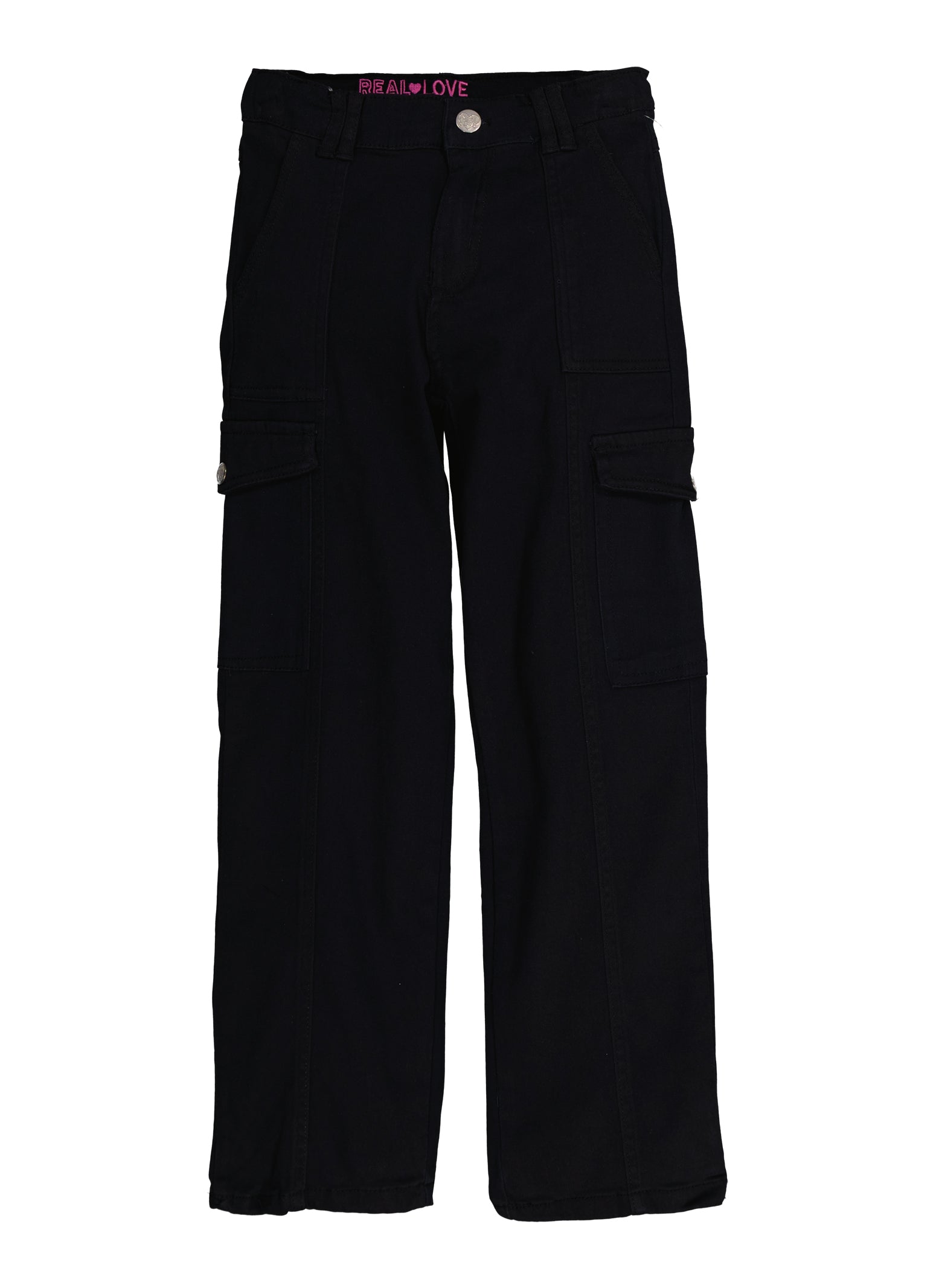 Girls Twill Solid Wide Leg Cargo Pants,