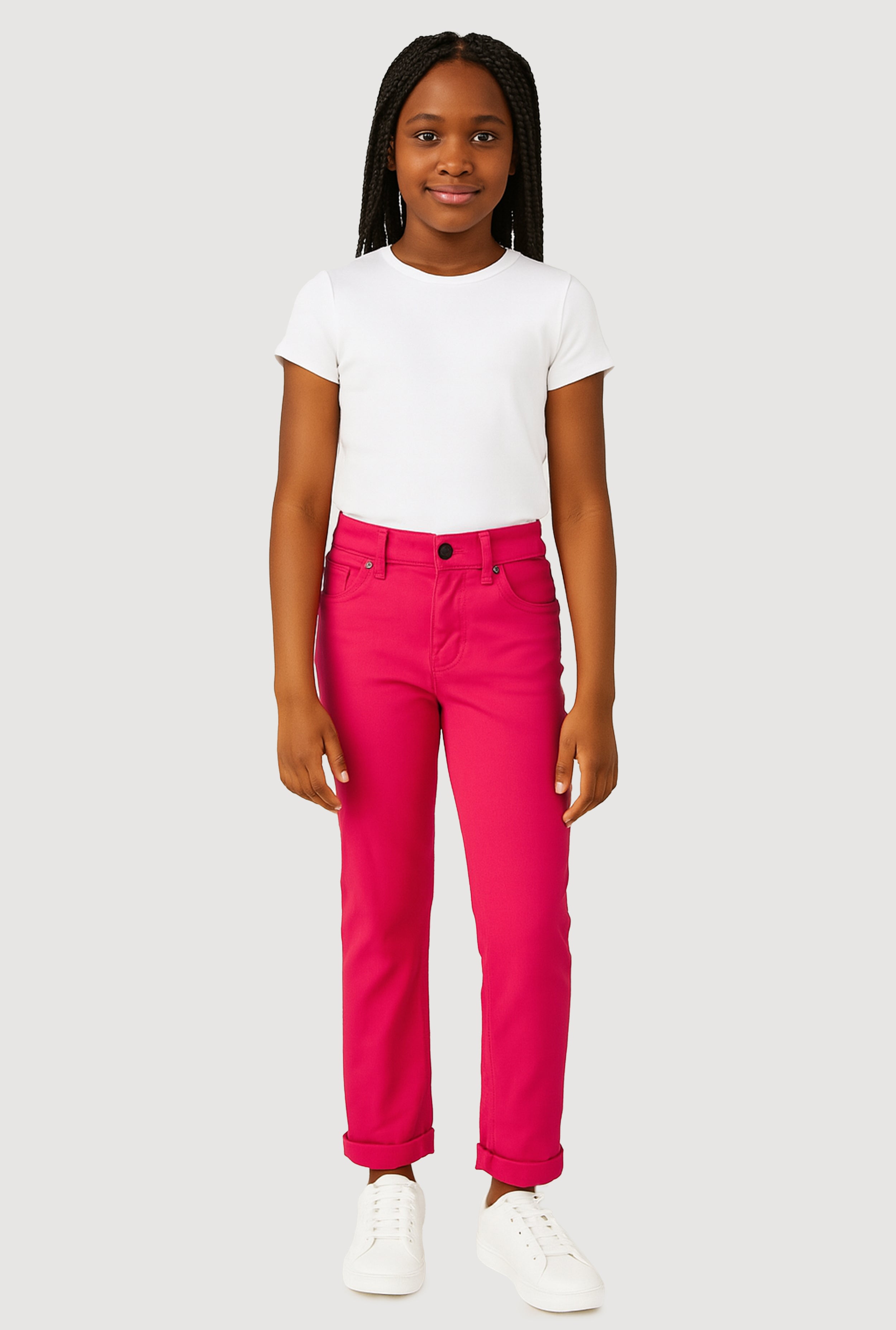 Girls Hyperstretch Slim Leg Pants, Pink, Size 14