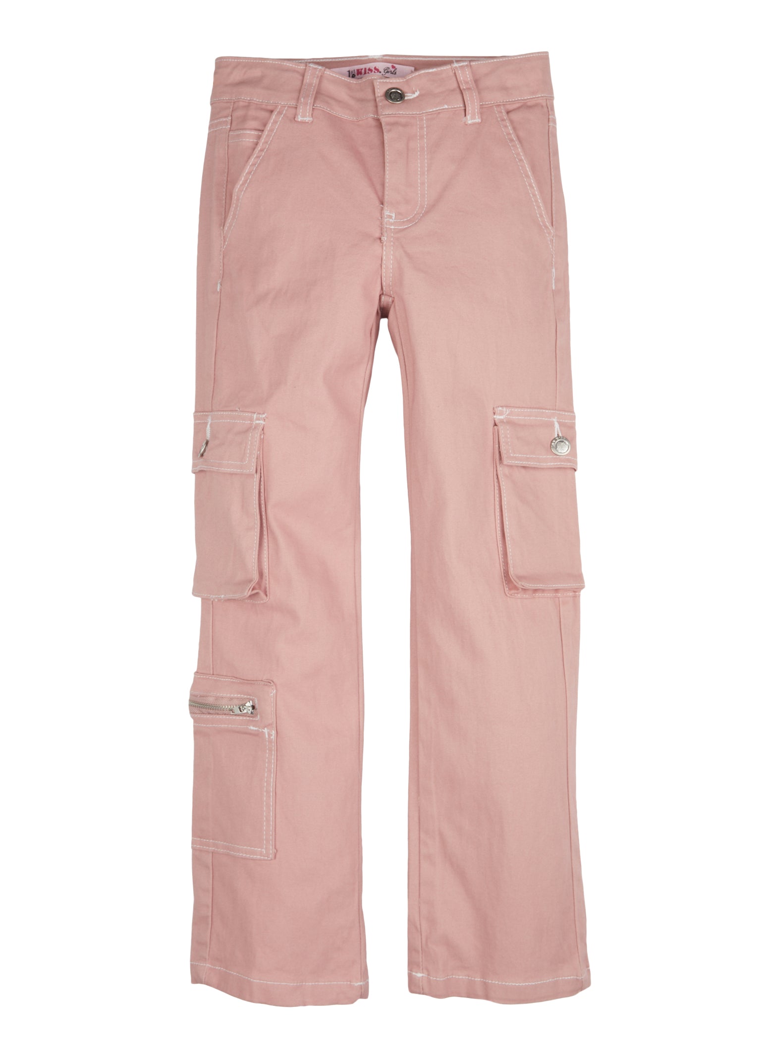 Girls Twill Wide Leg Cargo Pants, Pink, Size 7