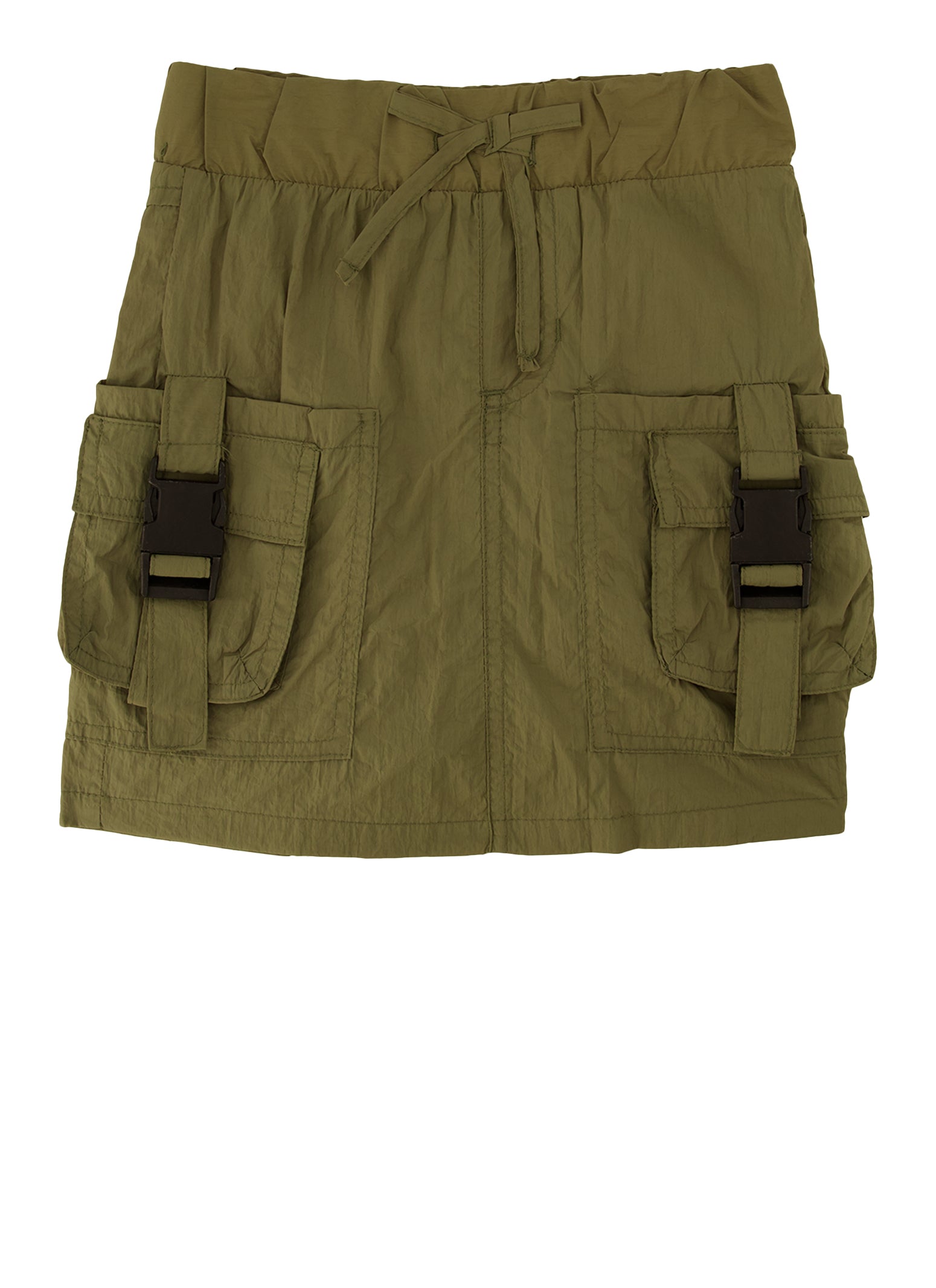 Little Girls Nylon Buckle Detail Cargo Pocket Skirt, Green, Size 6X