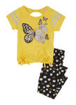 Little Girls Ruched Front Glitter Printed Graphic Tee And Leggings, ,