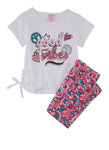 Little Girls Ruched Side Good Vibes Glitter Graphic Tee And Leggings, ,