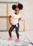 Little Girls Tie Front Love Glitter Graphic Tee And Leggings, ,