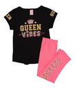 Little Girls Tie Front Queen Vibes Graphic Tee And Leggings, ,