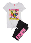 Little Girls Tie Front Kindness Graphic Tee And Leggings, ,