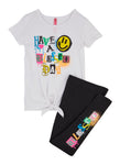 Little Girls Tie Front Have A Blessed Day Graphic Tee And Leggings, ,