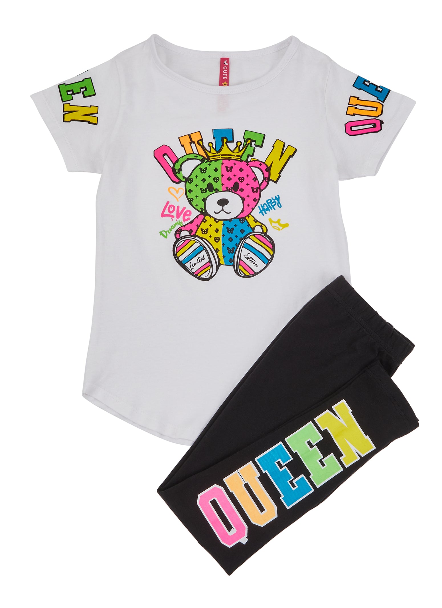 Little Girls Queen Graphic Tee and Leggings, White, Size 4