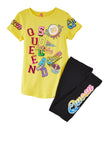 Little Girls Queen Squad Sequin Graphic Tee And Leggings, ,