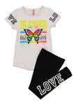 Little Girls Reversible Sequin Butterfly Graphic Tee And Leggings Set, ,