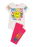 Little Girls Positive Vibes Only Reversible Sequin Smiley Tee And Leggings, ,
