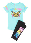 Little Girls Butterfly Reversible Sequin Graphic Tee And Leggings, ,