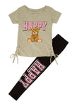 Little Girls Happy Bear Graphic Tee And Leggings, ,