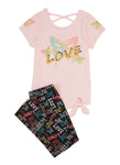 Girls Tie Front Love Glitter Graphic Tee And Leggings, ,