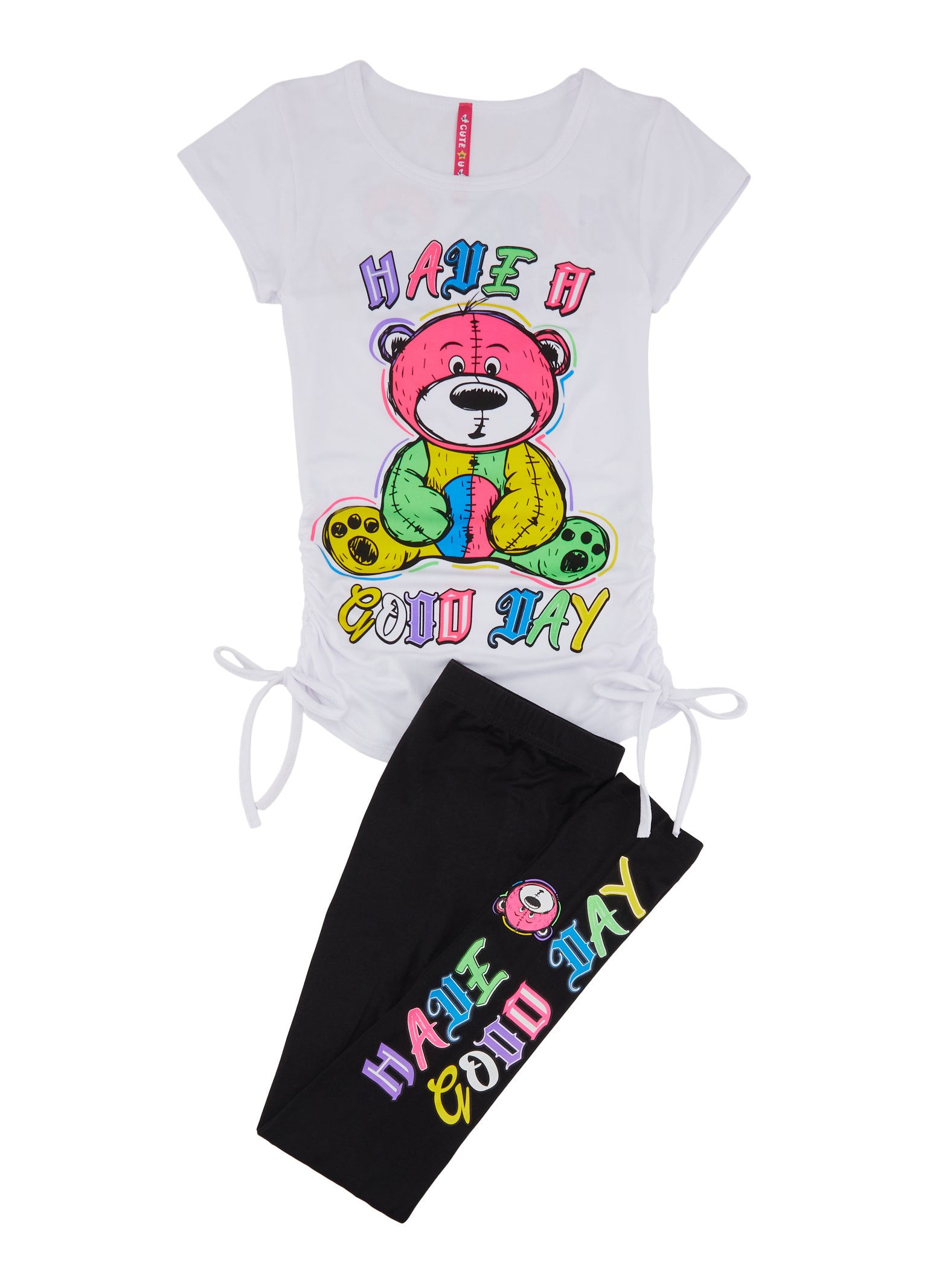 Girls Have a Good Day Graphic Tee and Leggings, White, Size 14-16