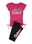 Girls Believe Ruched Graphic Tee And Leggings, ,