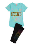 Girls Blessed Queen Reversible Sequin Graphic Tee And Leggings, ,