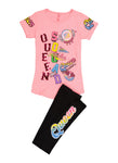 Girls Sequin Queen Squad Graphic Tee And Leggings, ,