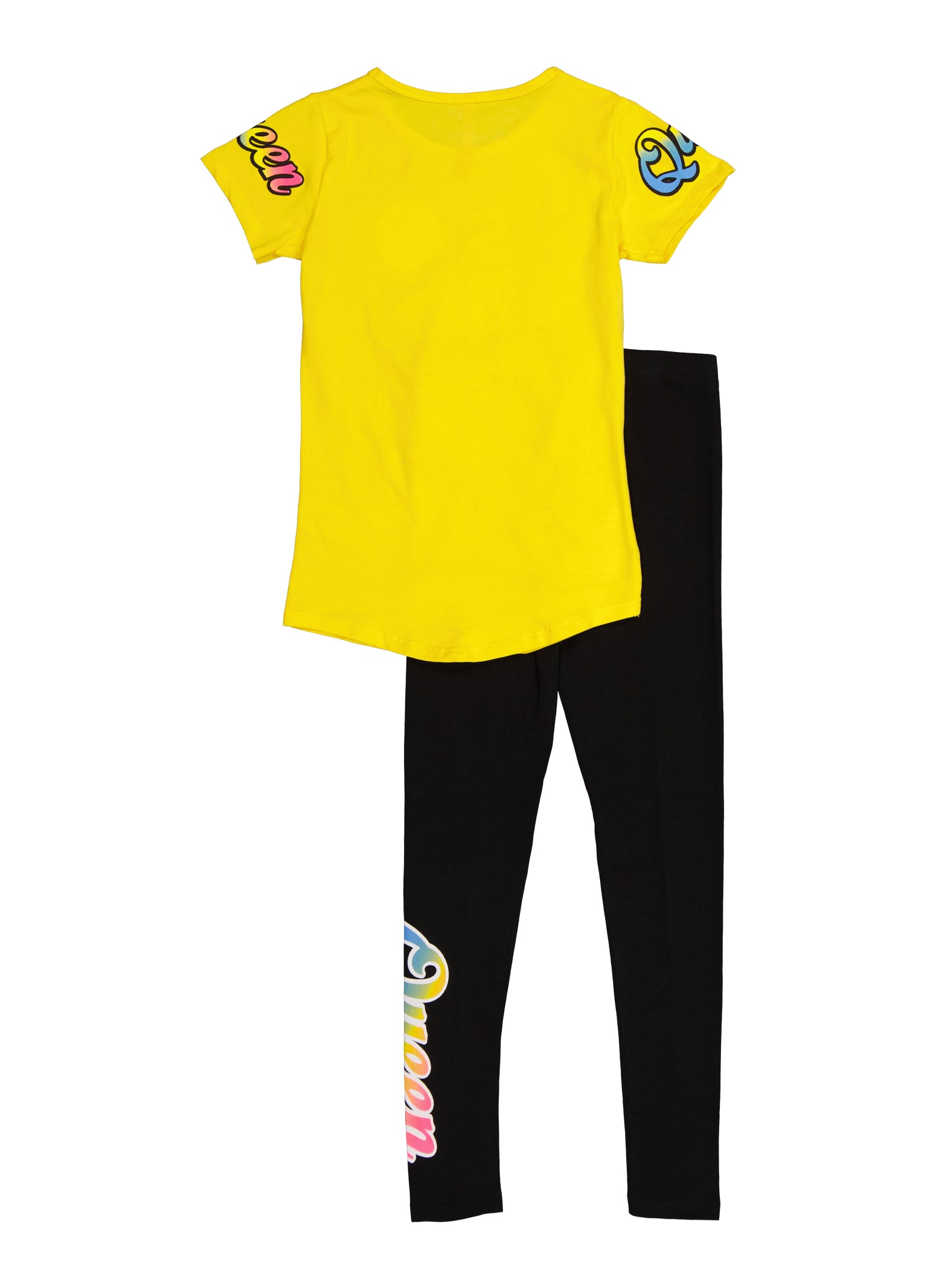 Girls Sequin Queen Squad Graphic Tee and Leggings, Yellow, Size 10-12