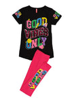 Girls Reversible Good Vibes Only Graphic Tee And Leggings, ,