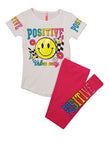 Girls Positive Vibes Only Smiley Reversible Sequin Tee And Leggings Set, ,