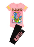 Girls Reversible Sequin Blessed Bear Graphic Tee And Leggings, ,