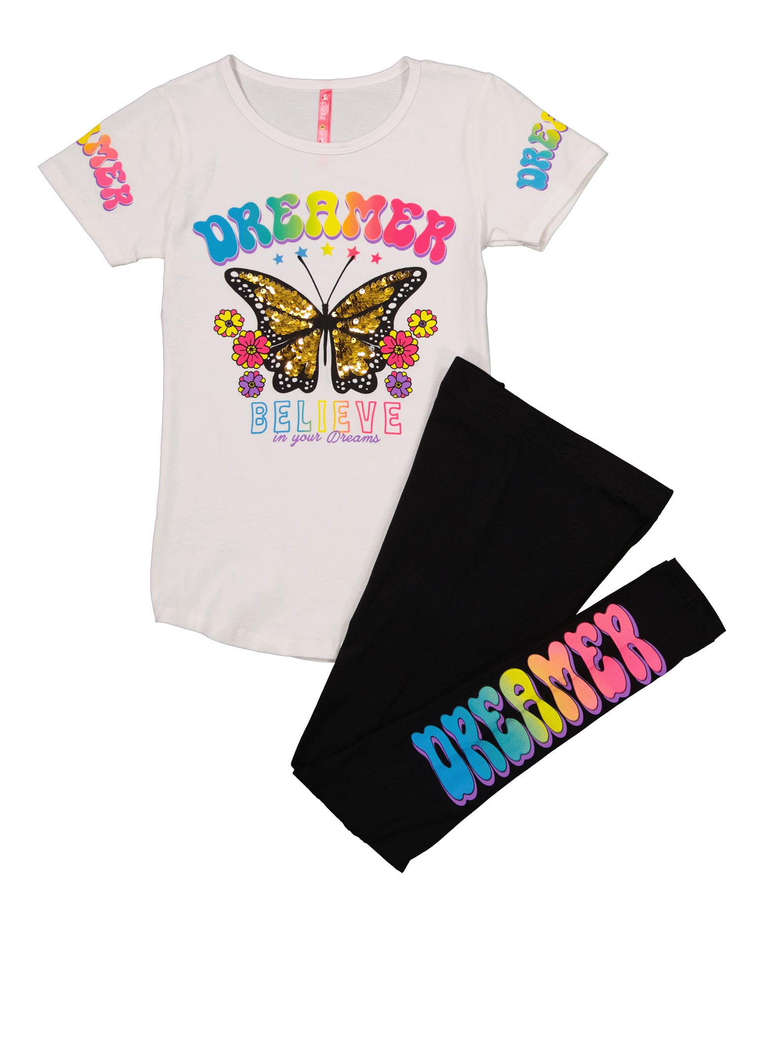 Girls Reversible Sequin Butterfly Graphic Tee and Leggings, Multi, Size 7-8
