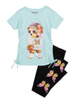 Girls Ruched Bear Graphic Tee And Leggings, ,