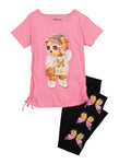 Girls Ruched Bear Graphic Tee And Leggings, ,