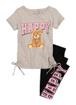 Girls Happy Bear Graphic Tee And Leggings, ,