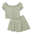 Little Girls Textured Knit Button Front Top And Tiered Skirt, ,