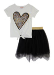 Little Girls Love Heart Graphic Tie Front Tee And Tulle Skirt, ,