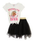 Little Girls Brooklyn Diva Glitter Graphic Tee And Tutu Skirt, ,