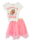 Little Girls Tie Front Brooklyn Diva Graphic Tee And Tutu Skirt, ,