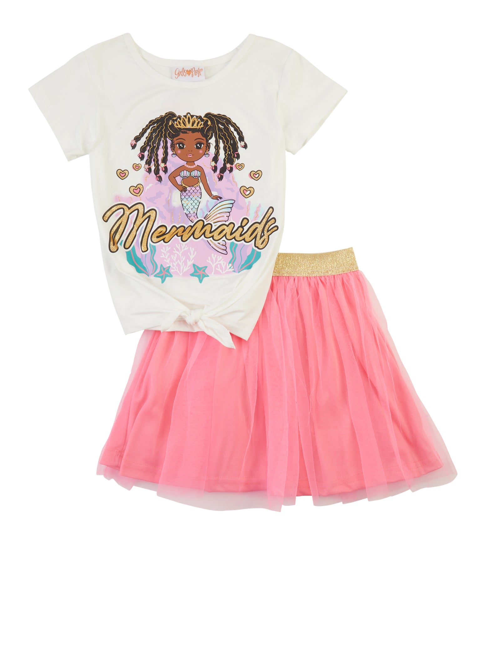 Little Girls Mermaid Glitter Graphic Tee and Tutu Skirt, Pink, Size 4