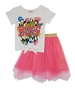 Little Girls Checkered Girl Boss Graphic Tee And Tutu Skirt, ,