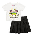 Little Girls Blessed Butterfly Graphic Tee And Pleated Skirt, ,